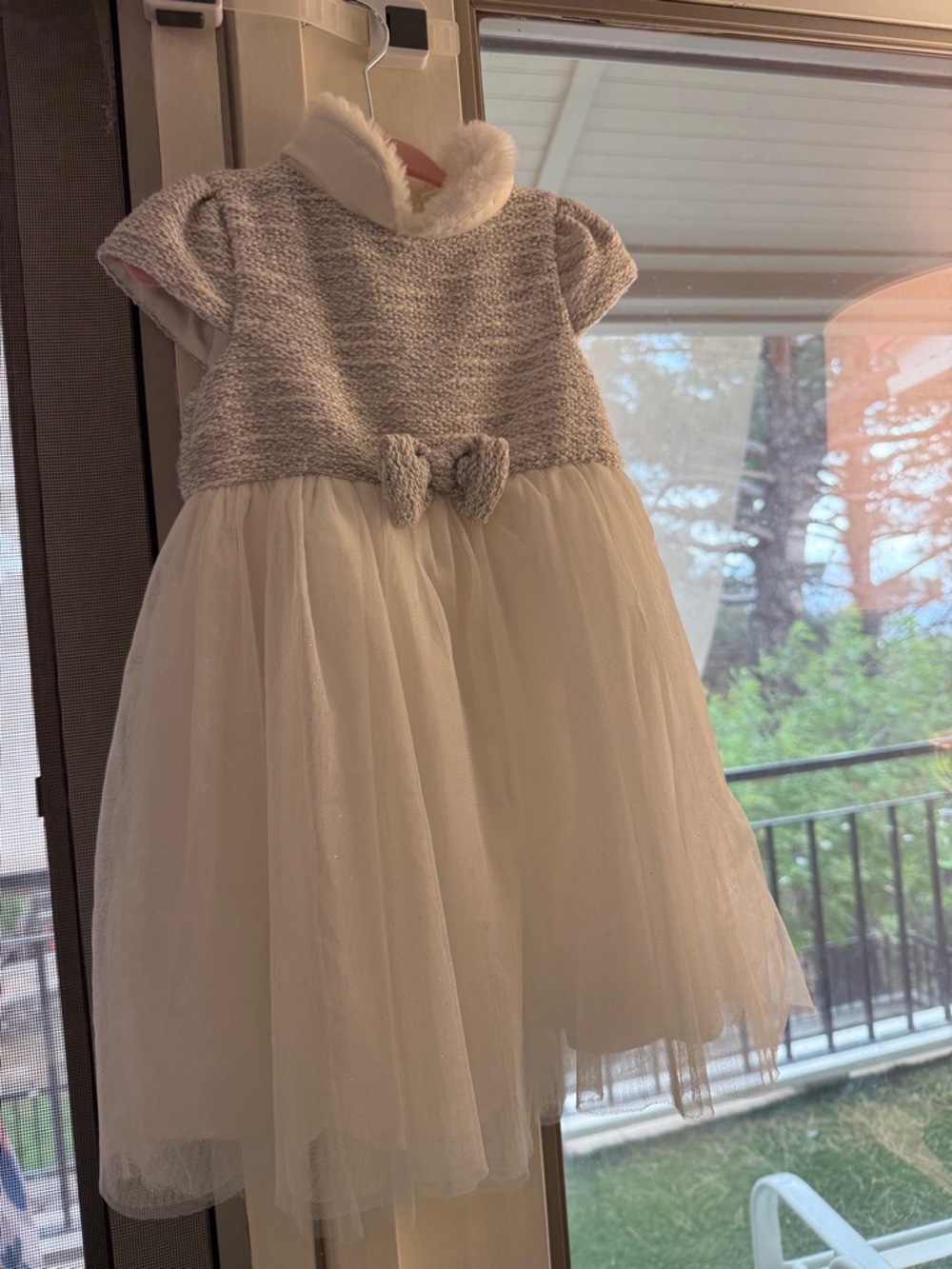 Little Me Ivory Knit Bodice Tulle Party Dress